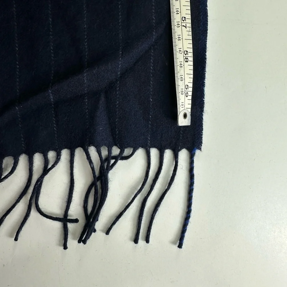 Wool Blend Blue Pinpoint Striped Scarf Unisex 60” Long Tassel